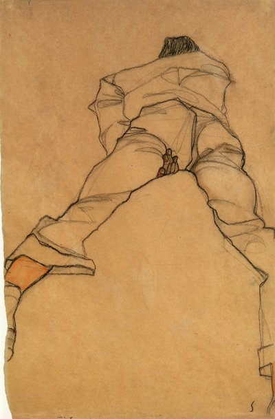 Man Lying Face Down, back view by Egon Schiele